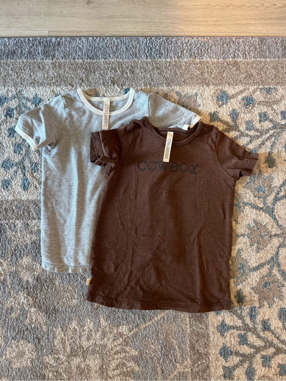 Childhoods Brown 'Cowboy' Short Sleeve Tee & Light Gray Striped Tee